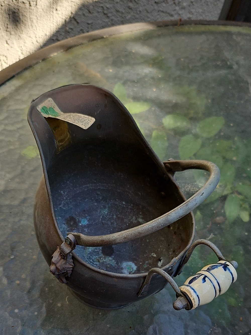 Antique-Style Metal Coal Scuttle with Ceramic Handle - Brown... Antique
